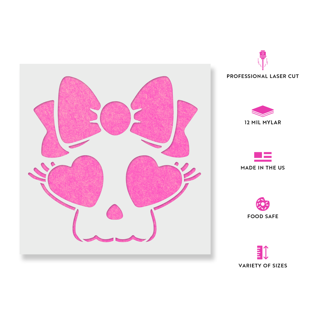 cute skull with bow stencil