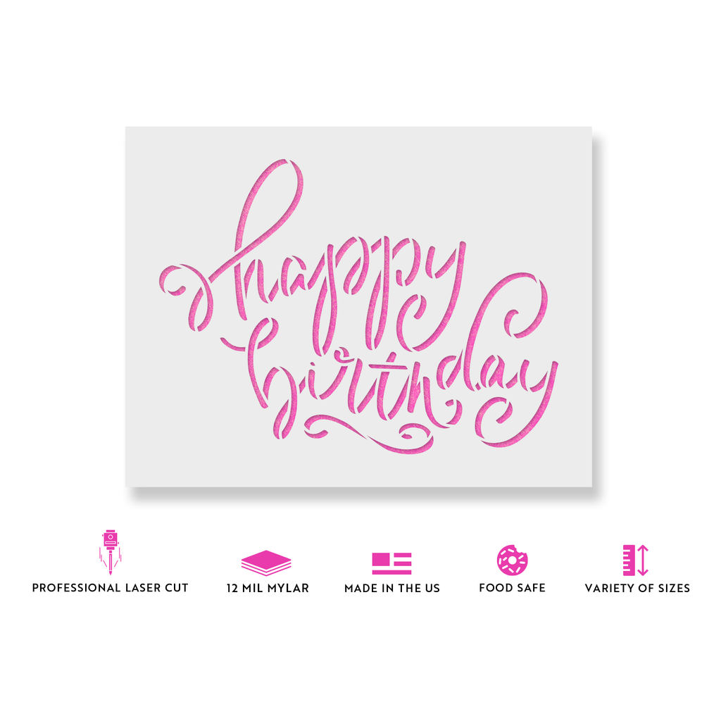 Brush Script Happy Birthday Stencil