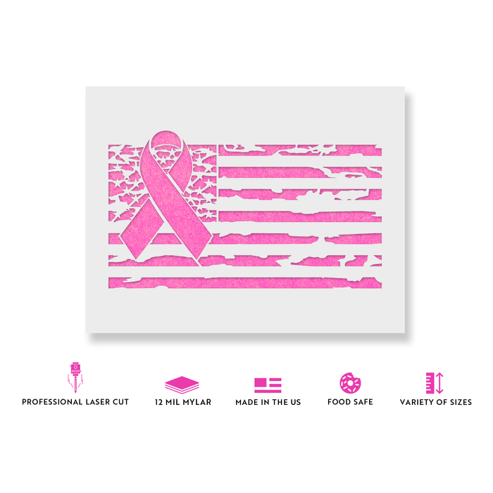 American Flag Cancer Ribbon Stencil