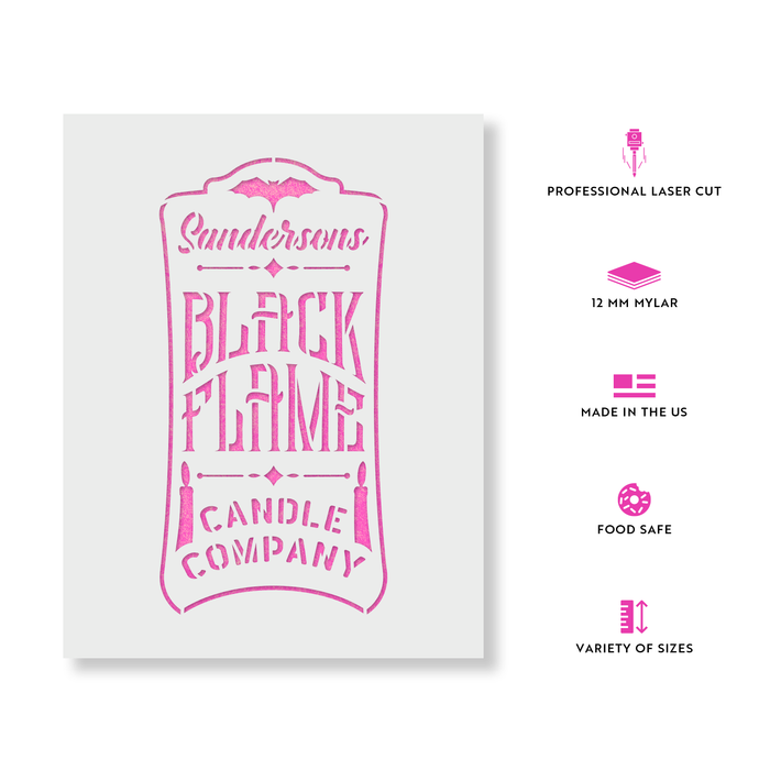 Black Flame Candle Label Stencil