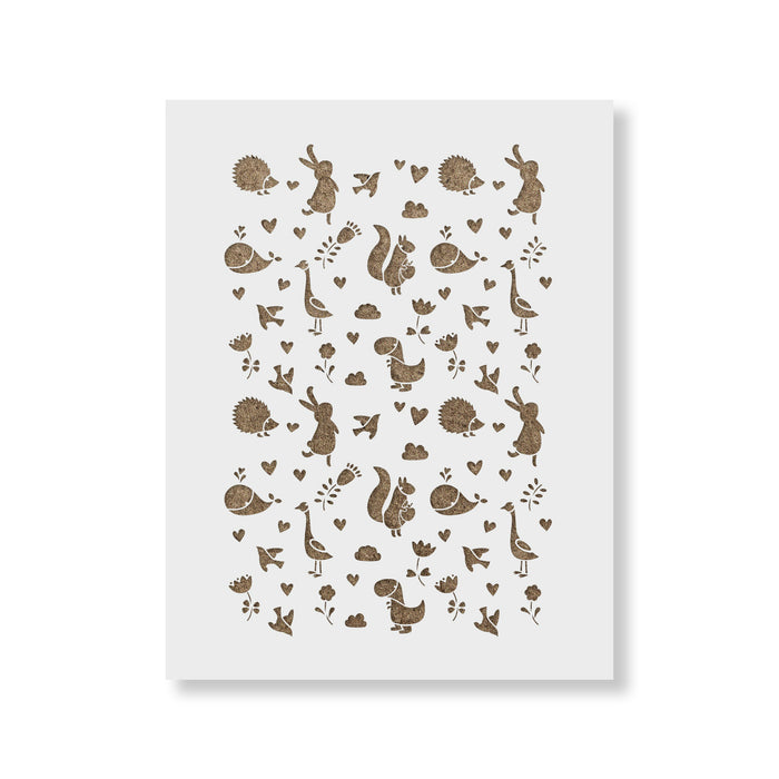 Cute Animals Pattern Wall Stencil