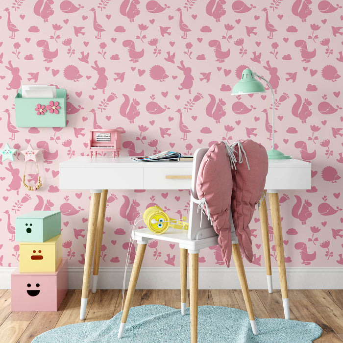 Cute Animals Pattern Wall Stencil