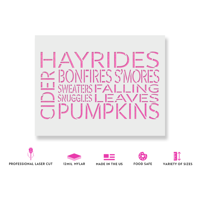 Fall Fun Hayrides Pumpkins Stencil