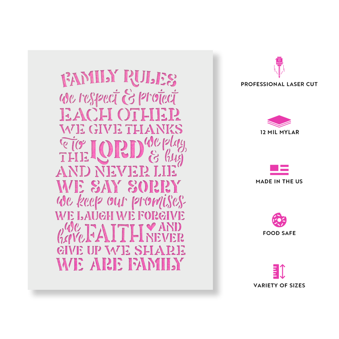 Family Rules Lord Faith Sign Stencil