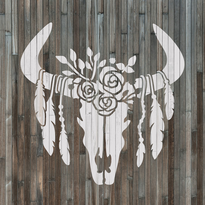 Feathered Cow Skull Stencil