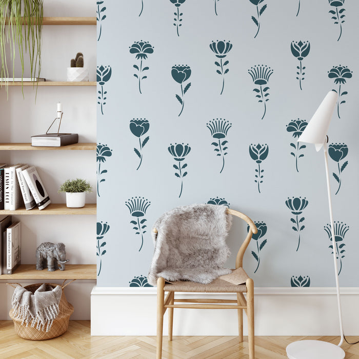 Flower Stem Pattern Wall Stencil