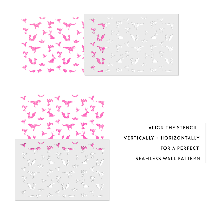 Geometric Origami Animals Pattern Wall Stencil