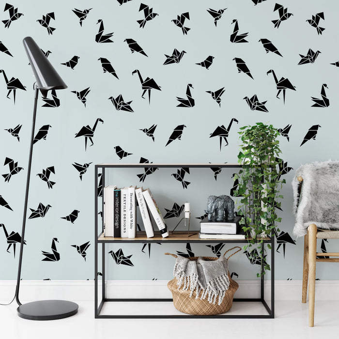 Geometric Origami Birds Pattern Wall Stencil