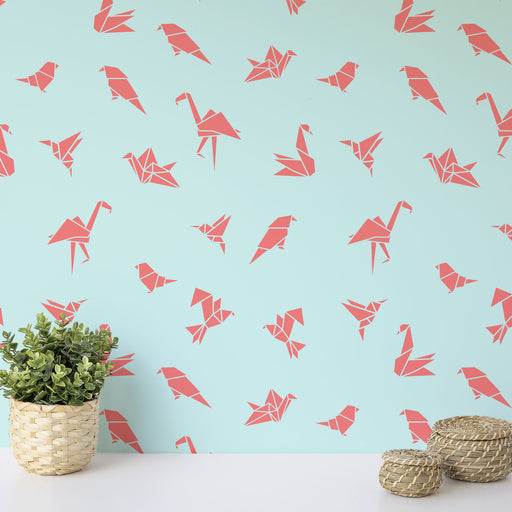 Geometric Origami Birds Pattern Wall Stencil