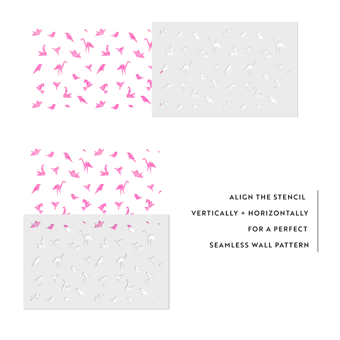 Geometric Origami Birds Pattern Wall Stencil