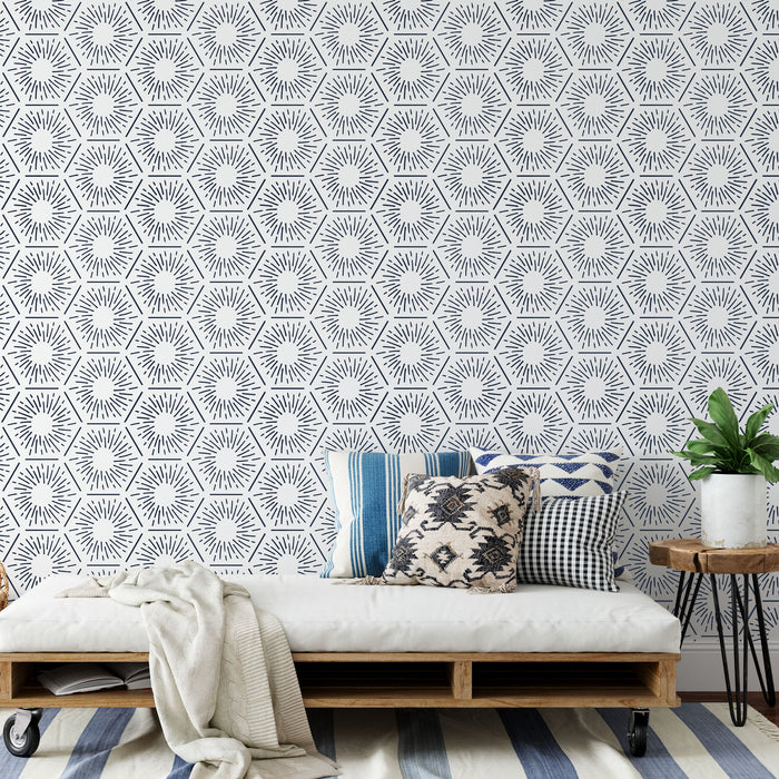 Hexagon Burst Pattern Wall Stencil