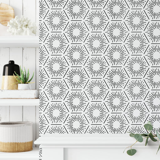 Hexagon Burst Pattern Wall Stencil