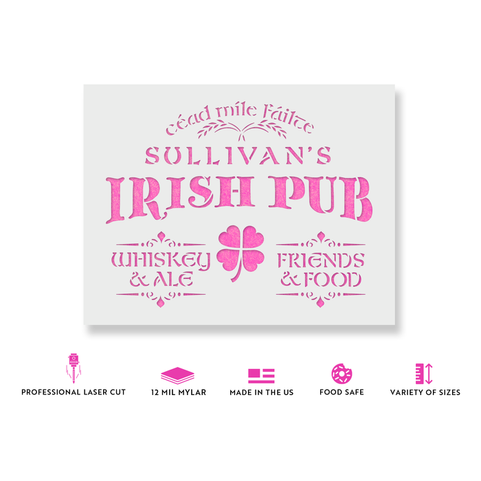 Irish Pub Whiskey Ale Friends Food Sign Stencil