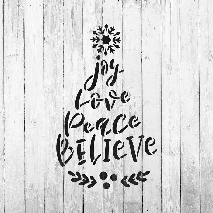 Joy Love Peace Believe Snowflake Laurel Stencil