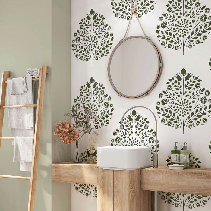 Leaf Damask Pattern Wall Stencil