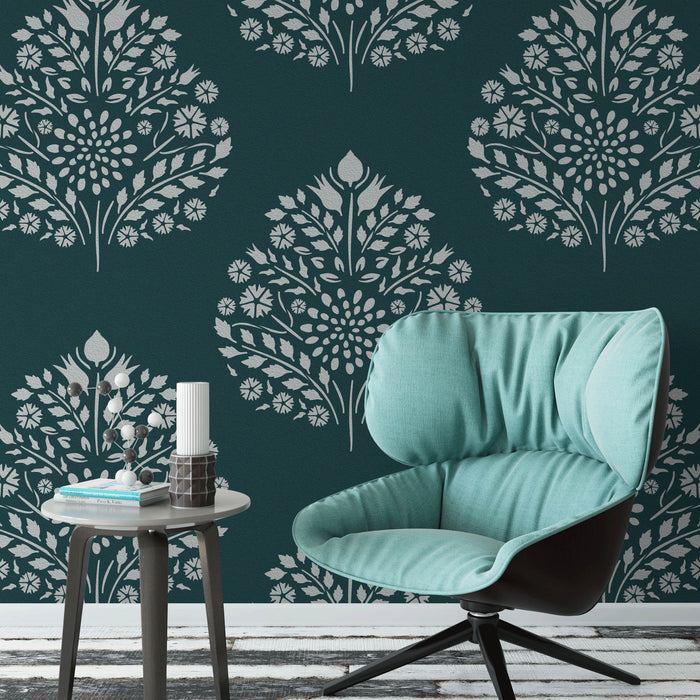 Leaf Damask Pattern Wall Stencil