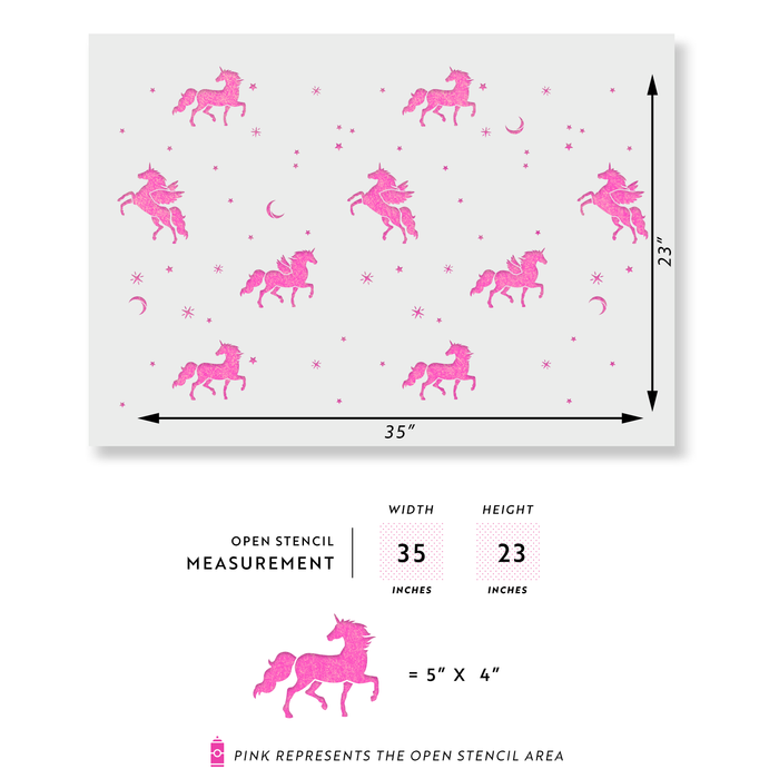 Magical Unicorn Pattern Wall Stencil