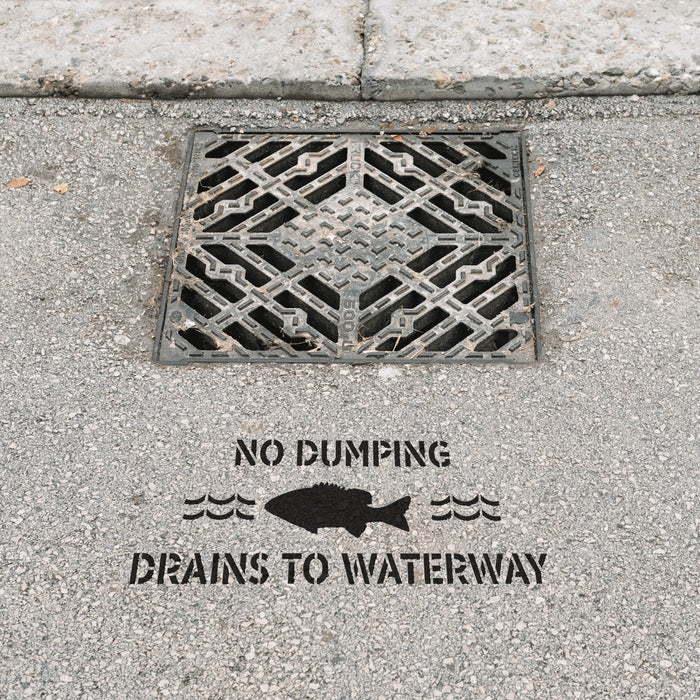 No Dumping Drains to Waterway Stencil