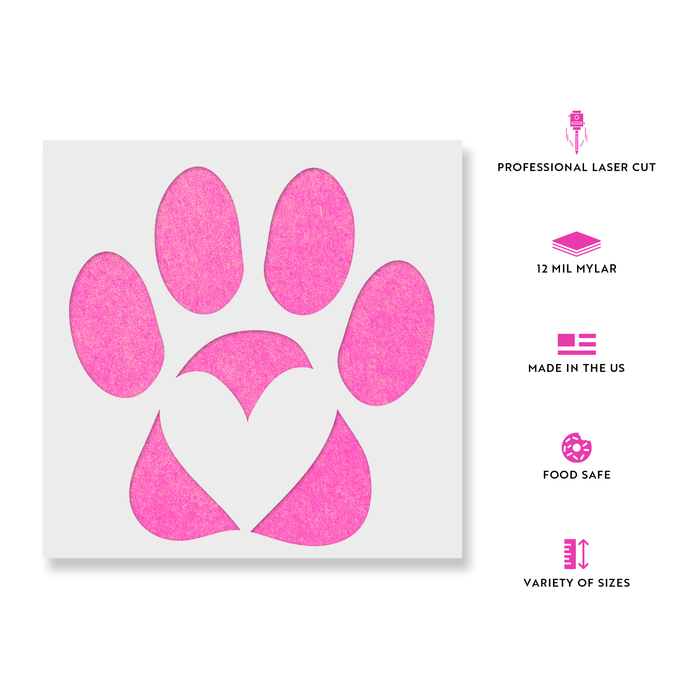 Paw Print With Heart Stencil