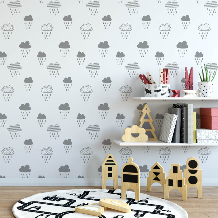 Rainy Clouds Pattern Wall Stencil