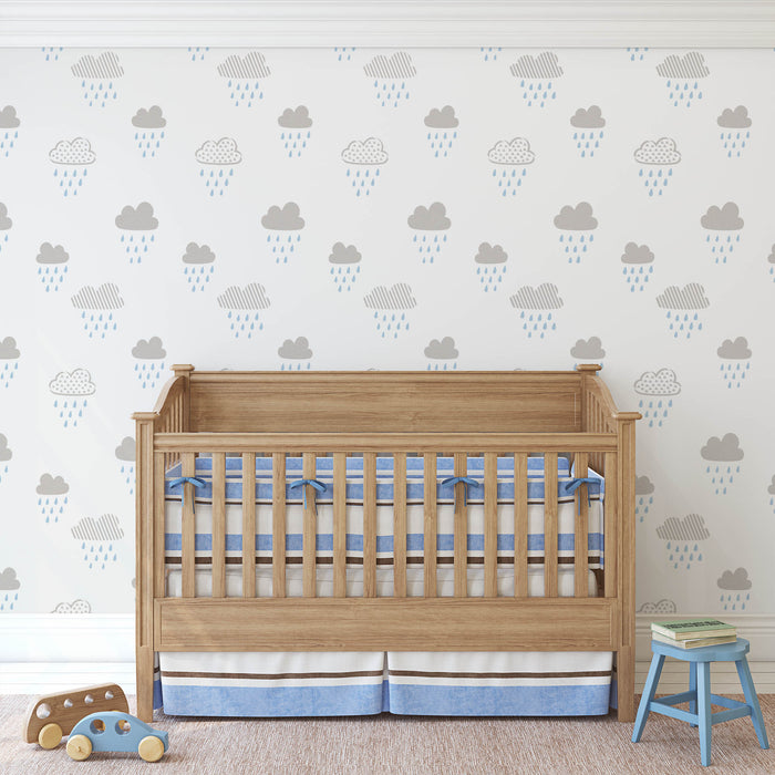 Rainy Clouds Pattern Wall Stencil