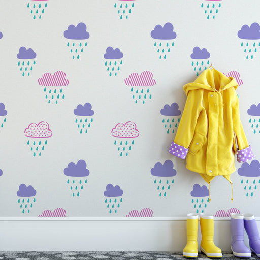 Rainy Clouds Pattern Wall Stencil