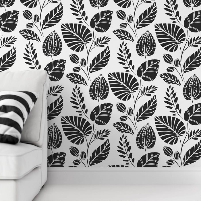 Scandinavian Palm Leaves Pattern Wall Stencil