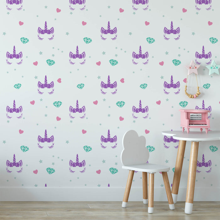 Unicorn Face Pattern Wall Stencil