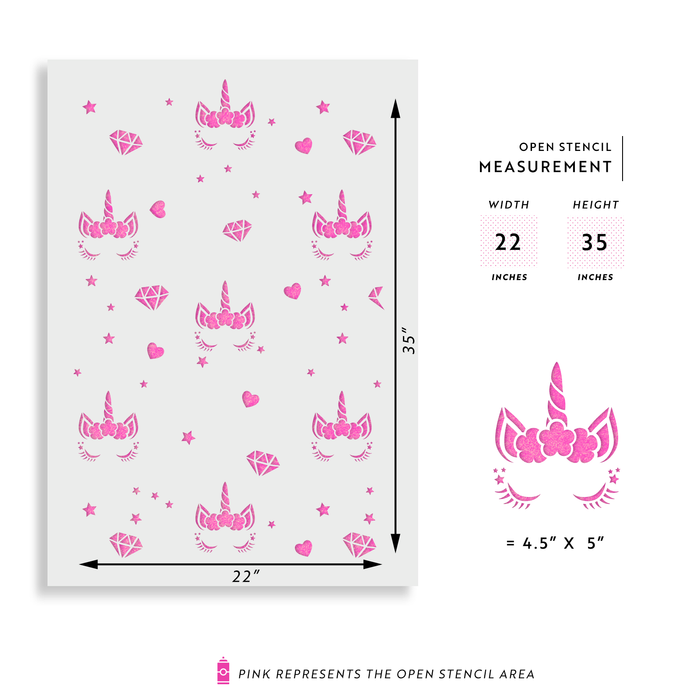 Unicorn Face Pattern Wall Stencil