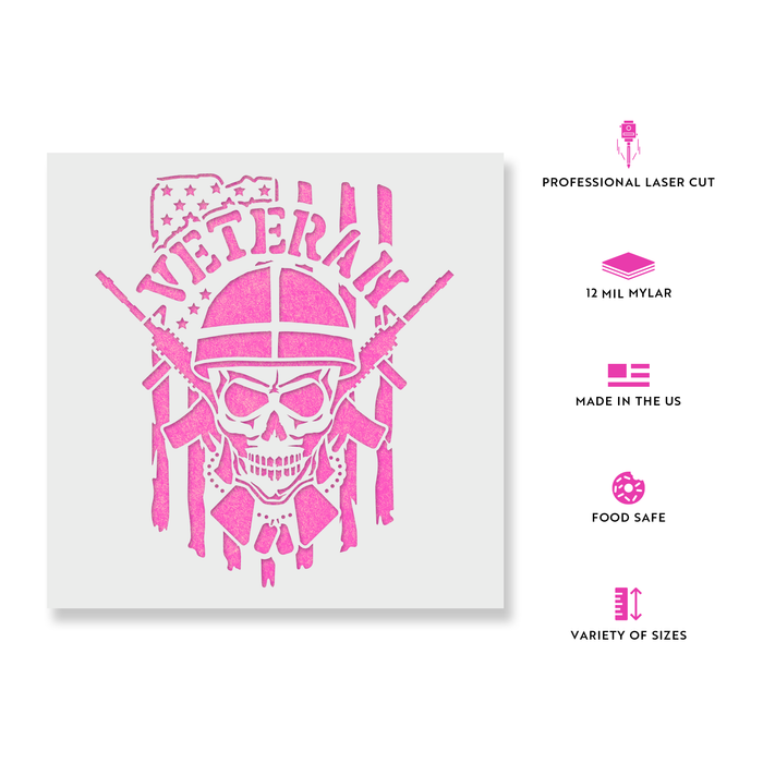 Veteran Skull Guns American Flag Stencil