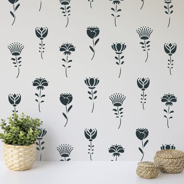 Louie Flower Pattern Wall Stencils - Stencil Revolution